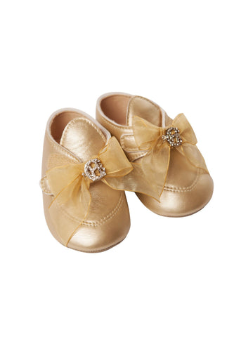 Gold Crib Shoes with Bow