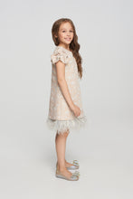 Load image into Gallery viewer, Feather Trim Brocade Dress