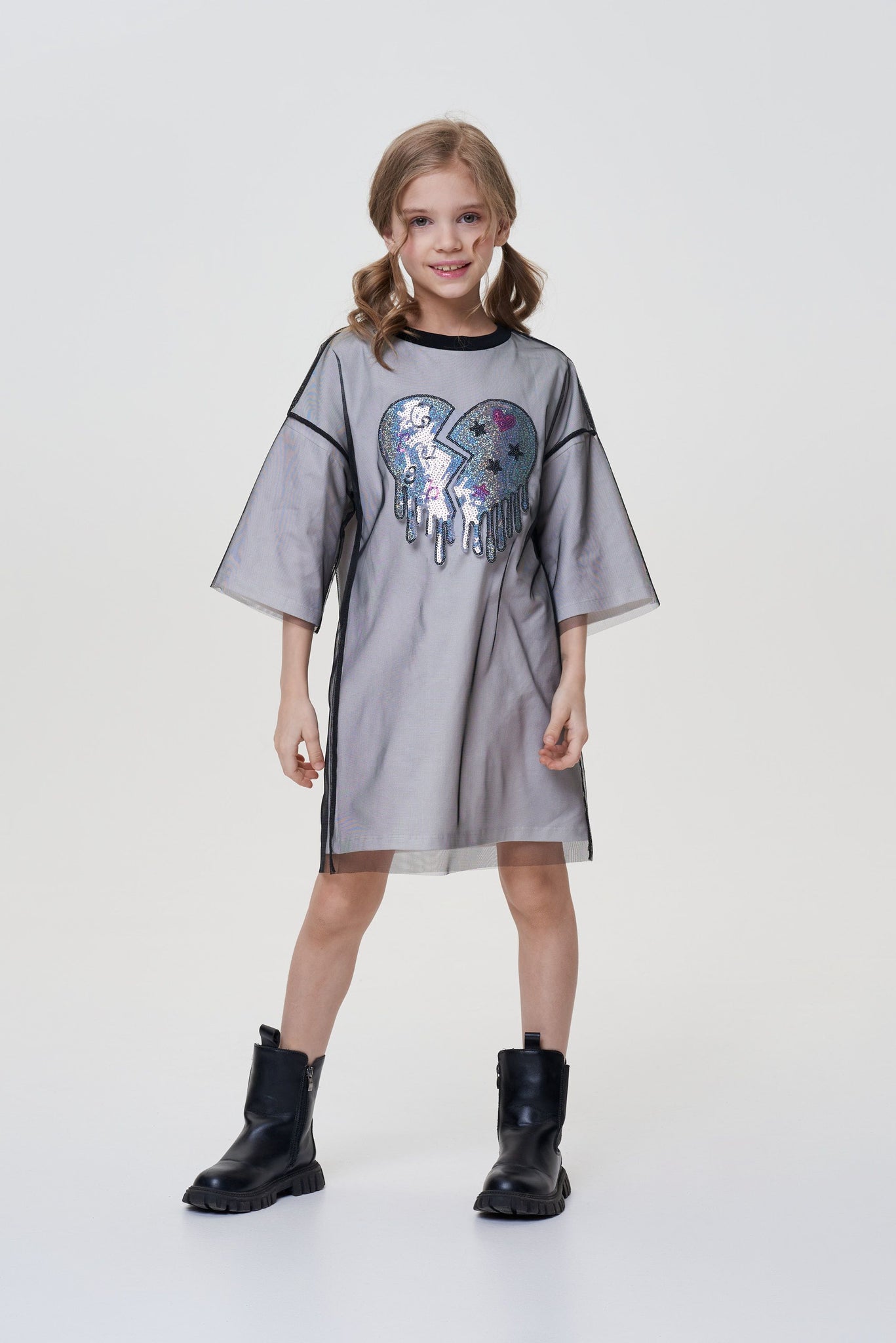 Mesh Overlay Cotton Dress