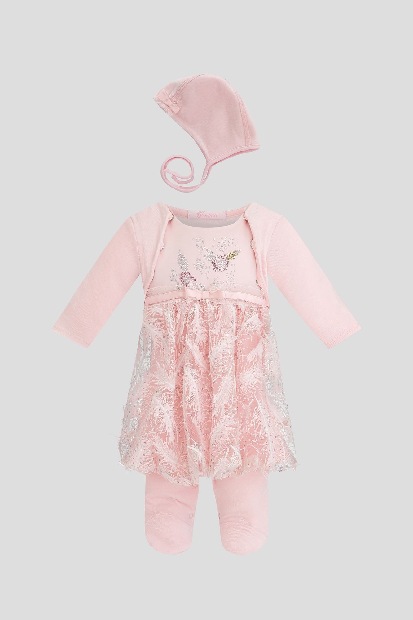Feather Embroidered Coverall-Dress