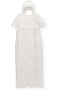 Vestido de bautizo y bautizo de encaje francés de lujo con capota