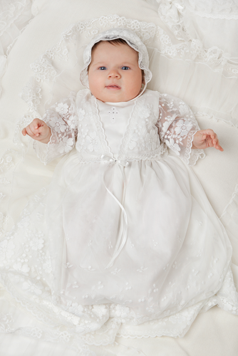 Needlework Lace Baptismal and Christening Gown with Bonnet