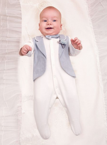 Linen Tuxedo Imitation Overall with Bow-Tie
