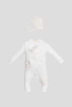 Load image into Gallery viewer, Lace Embellished Coverall and Bonnet Set