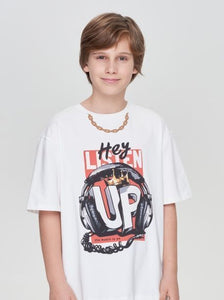 Top estampado "Listen Up"