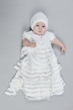 Load image into Gallery viewer, All Over Ruffles Christening/Baptismal Gown and Bonnet Set