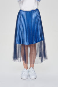 Sheer Overlay Pleated Skirt